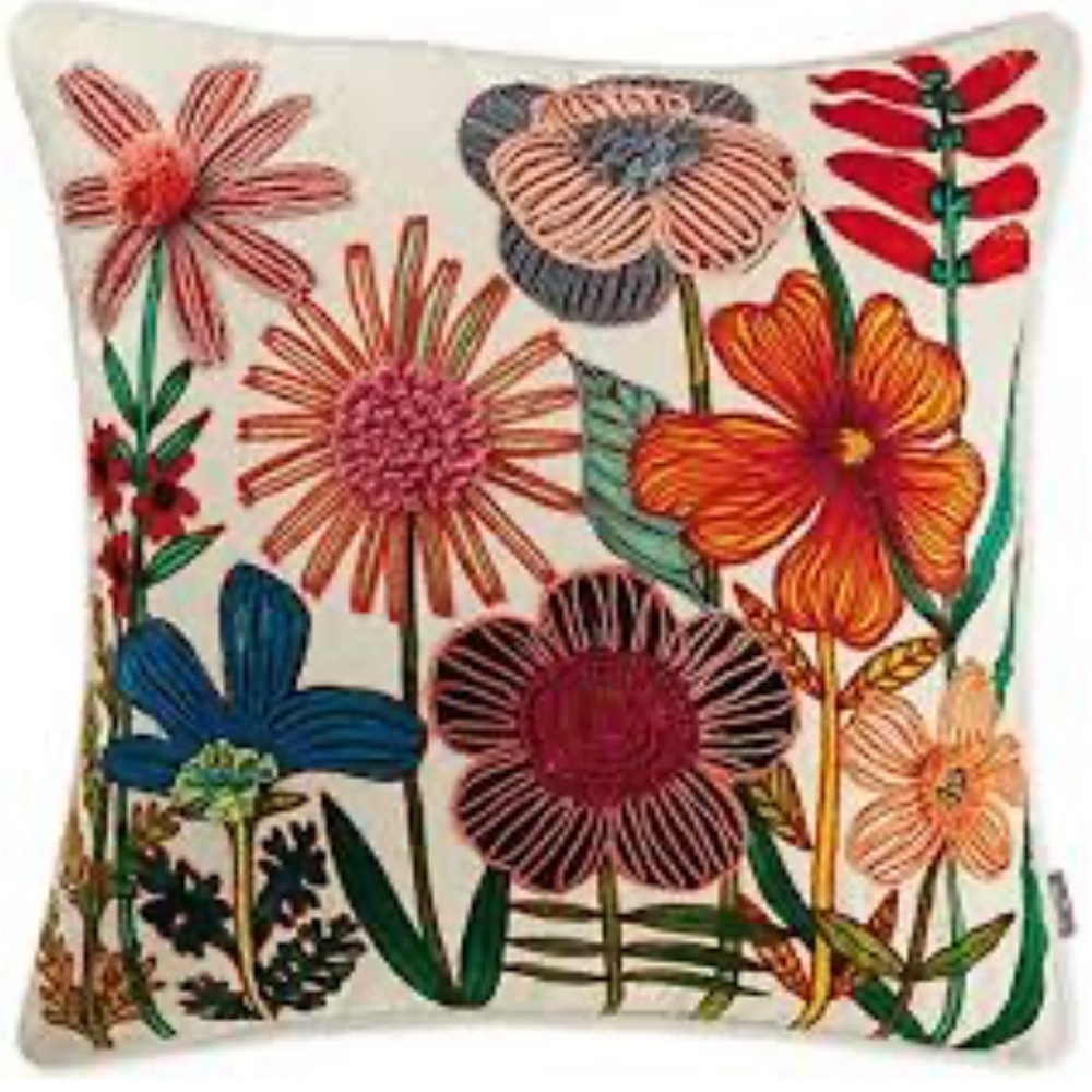 New In Bag / Floral Embroidered throw pillow by Geninne Zlatkis/ Cotton/Linen